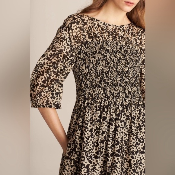 Rebecca Taylor | Ruched Oska Midi Smocked Silk Blend Dress Size Small - Picture 2 of 13